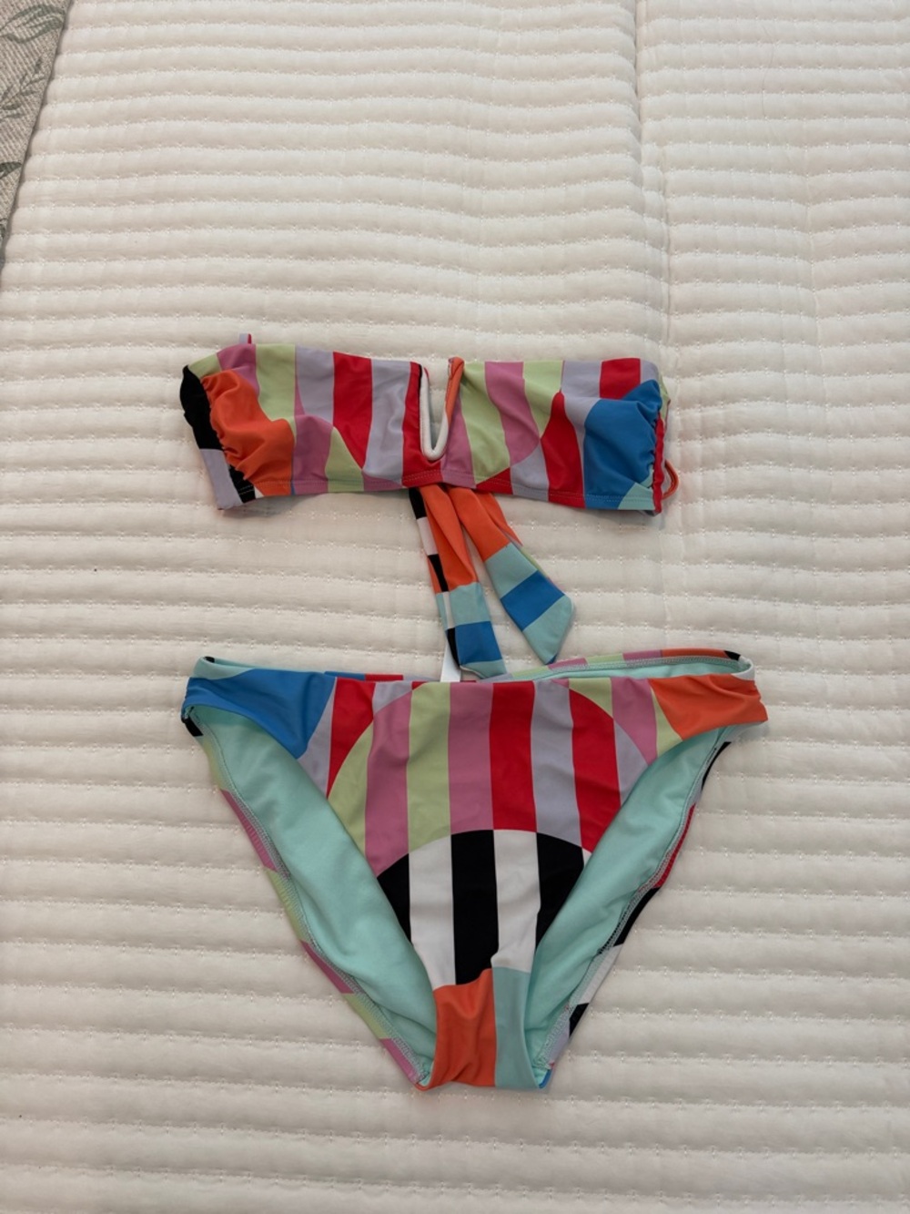 Sanctuary Multicolor Striped Bandeau Swimsuit with Mint Lining